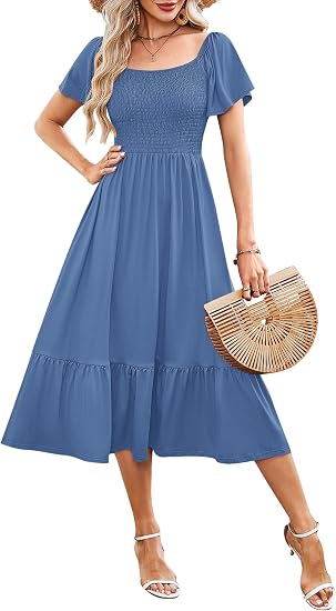 Women's Summer Smocked Short Sleeve Midi Dress 2026